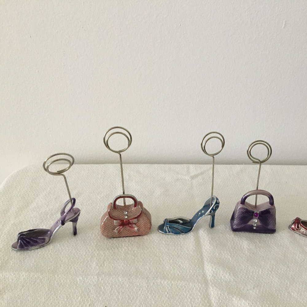 5 Enameled Purse and Shoe Picture Holders